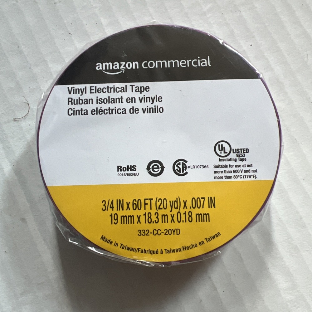 AmazonCommercial Vinyl Electrical Tape Purple 3/4 in x 60 ft 20yd 332-CC-20YD